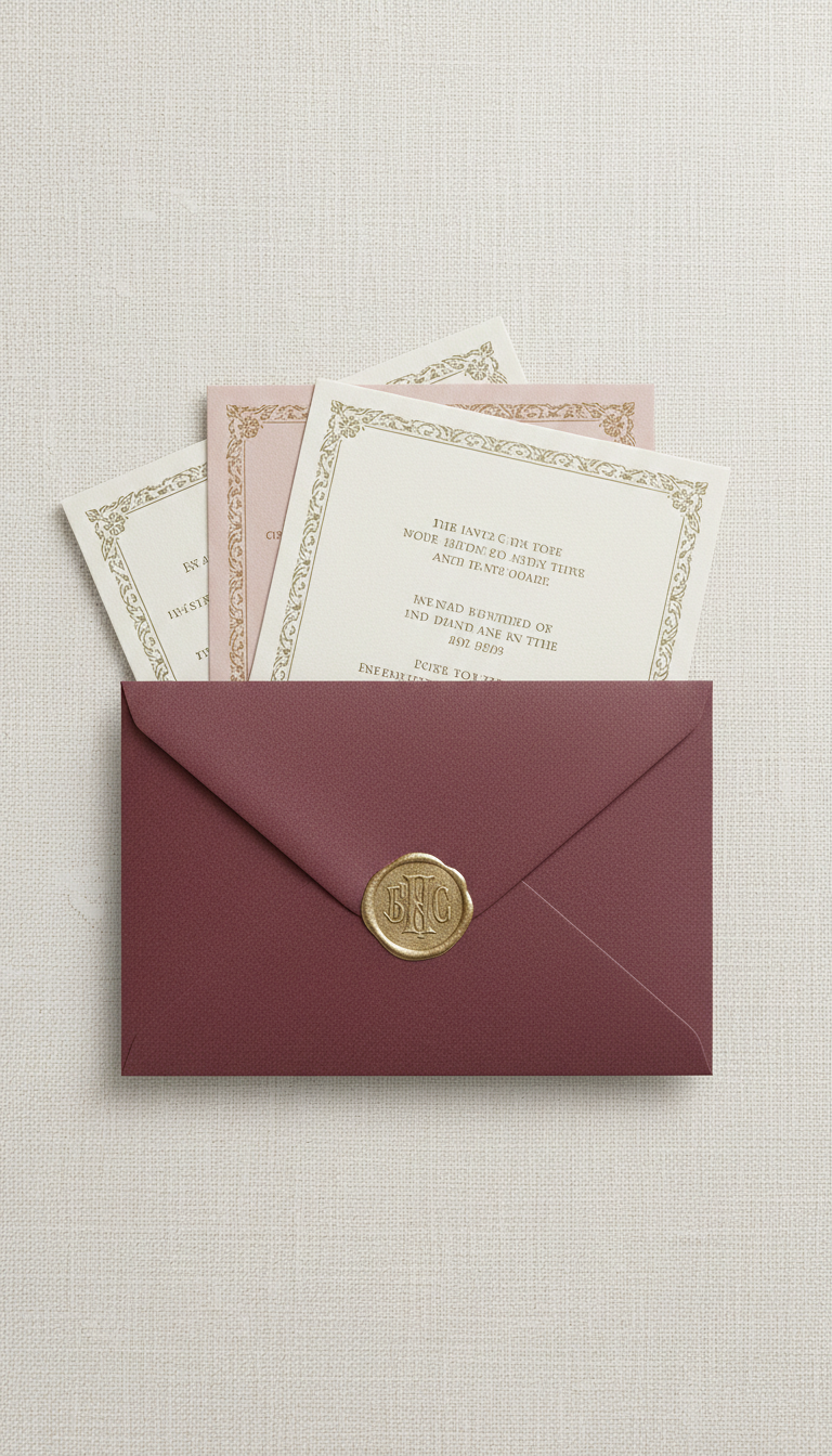 Olive Tapestry custom envelope with vintage monogram seal
